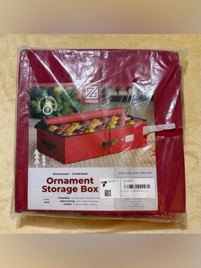 Zober Red Ornament Storage Box - Underbed Holiday Organizer